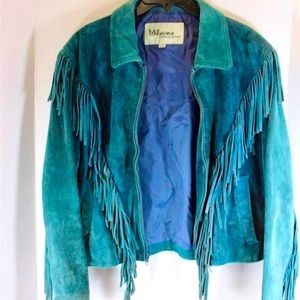 Vintage suede blue fringe jacket